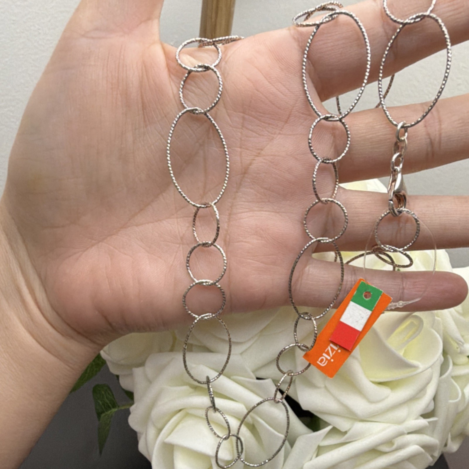 Sterling Silver 925 Oval Link Chain Necklace Made in Italy Lobster 30in
