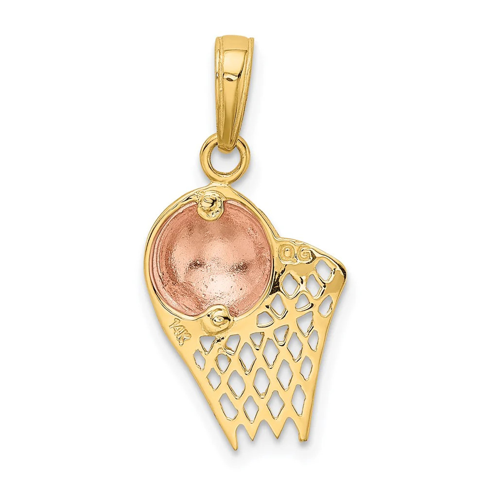 10K / 14K Two-Tone Basketball Hoop With Ball Pendant