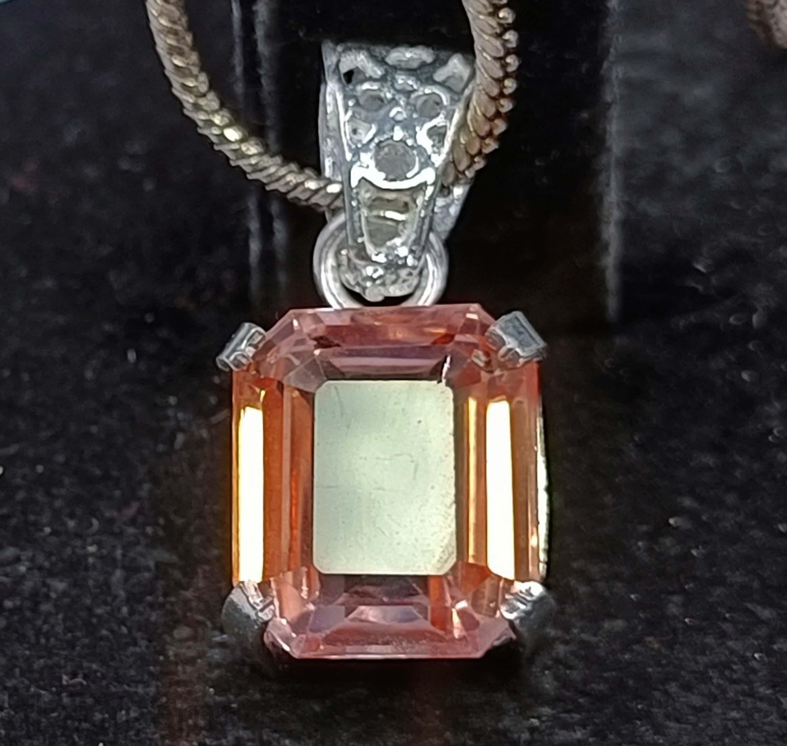 Natural Peach Sapphire 26.40 Ct Emerald Cut Pendant with 925 Silver Chain “5NSP