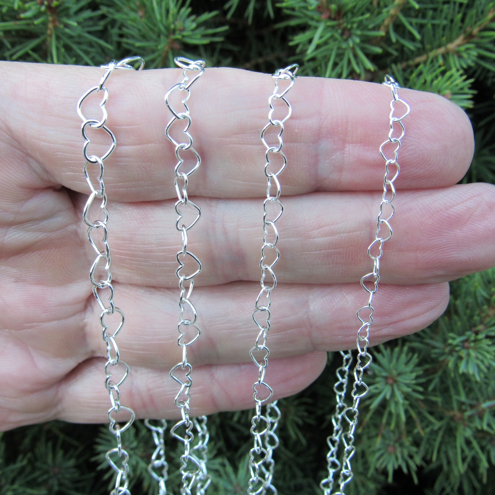Solid 925 Sterling Silver Womens Heart Link Chain Necklace, Anklet, or Bracelet