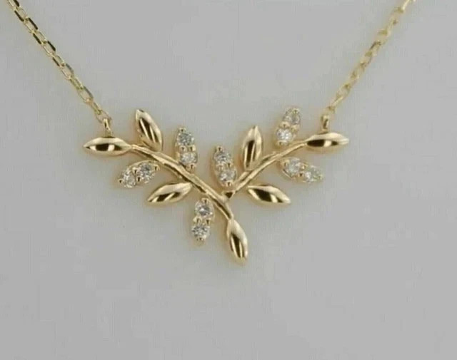1.50Ct Round Cut Real Moissanite Leaf Women’s Pendant 14K Yellow Gold Plated