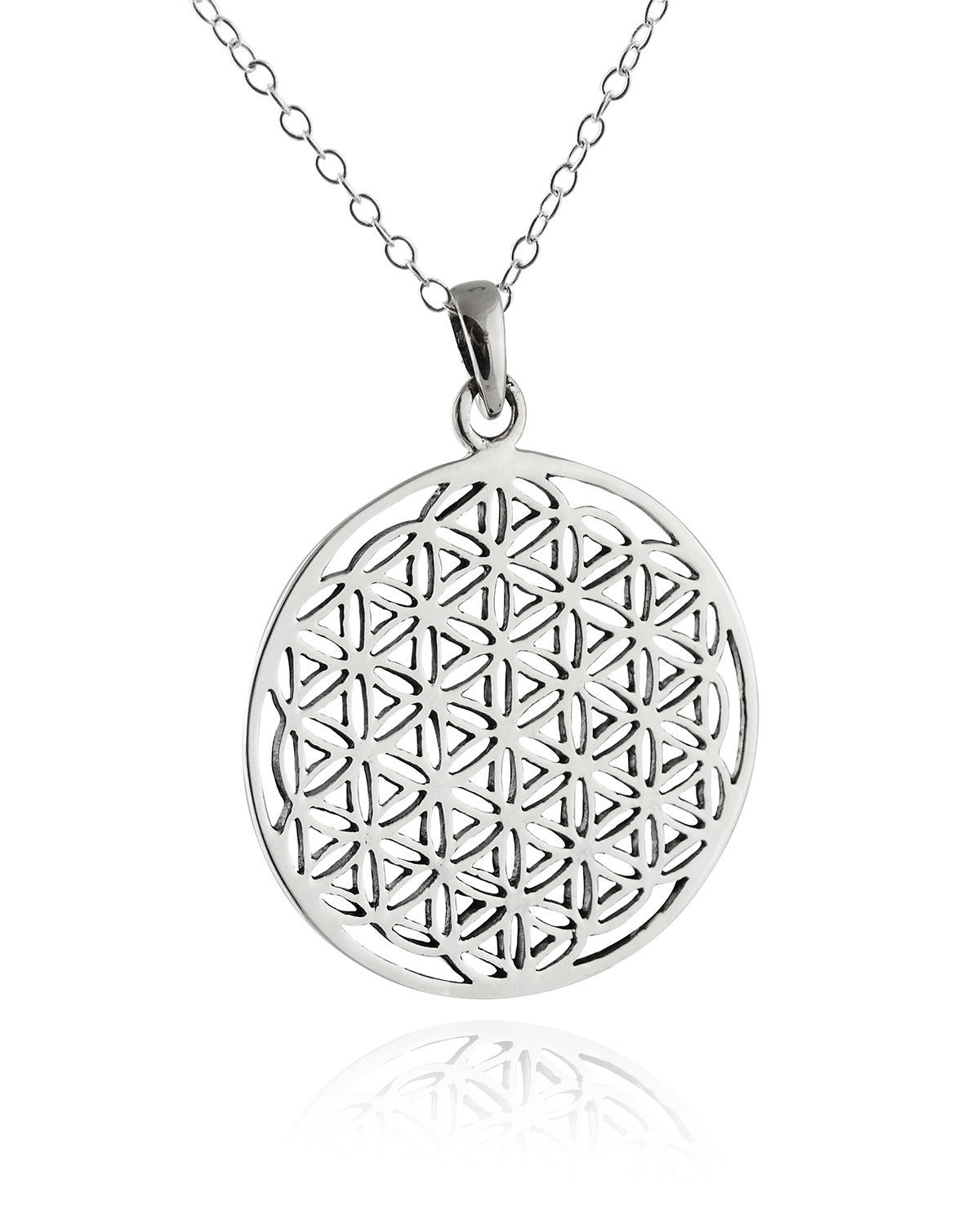 Flower of Life Mandala Necklace – 925 Sterling Silver – Medallion Patterned
