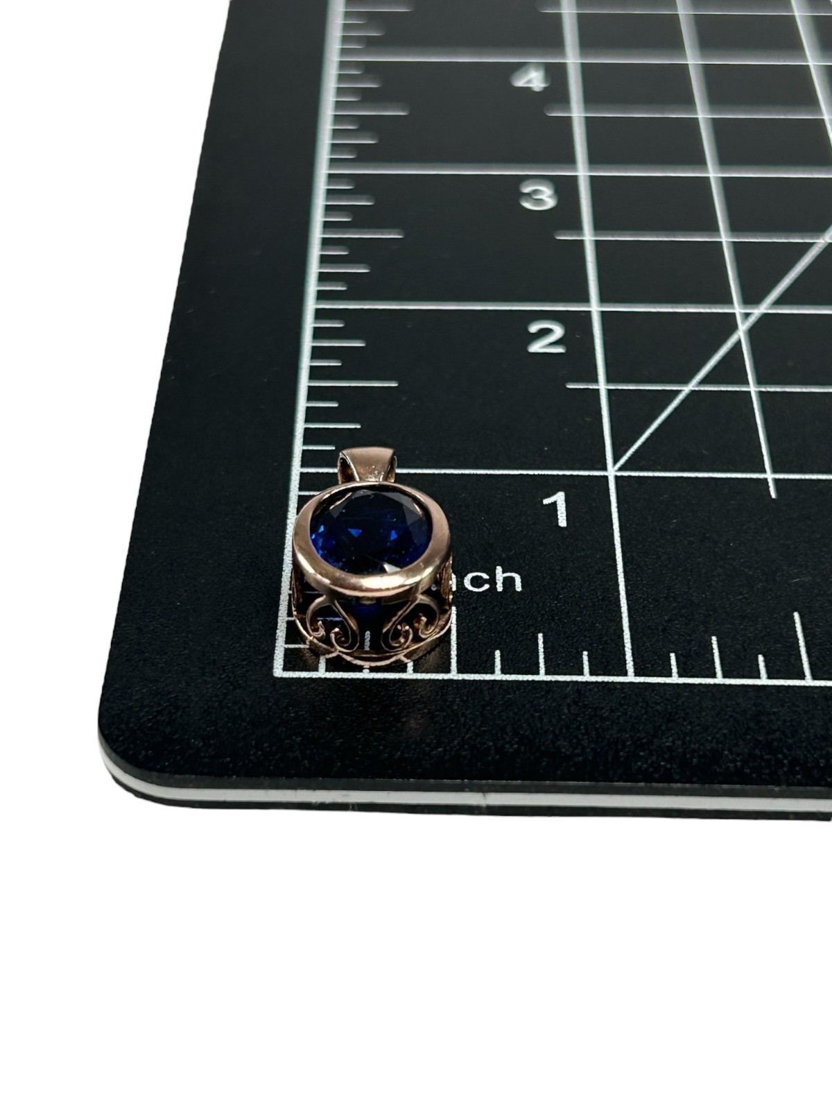 J&T 925 Sterling Silver Pendant Blue Glass Stone RoseGold Vermeil Heart Filigree