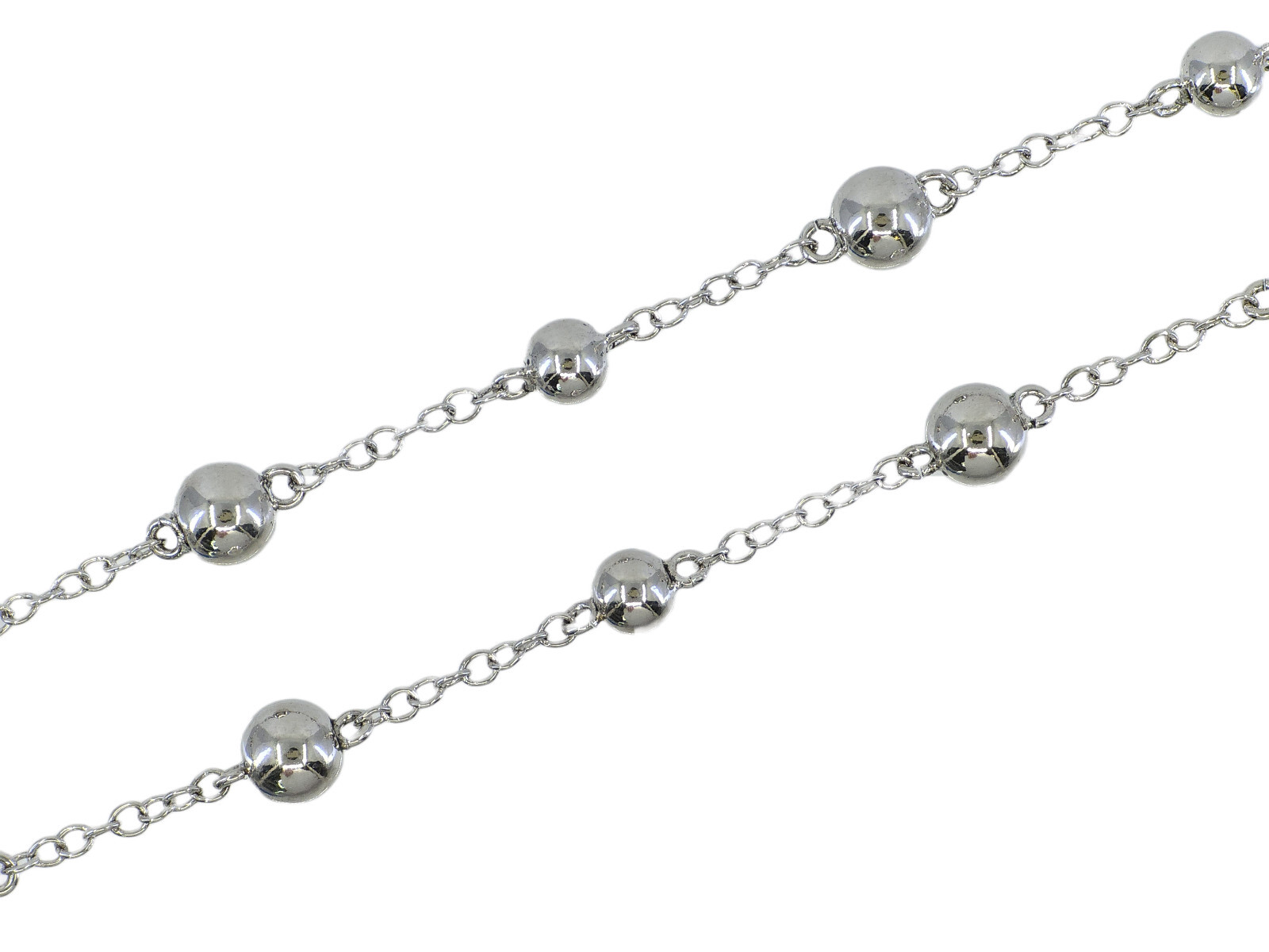 VTG 925 STERLING SILVER CURB LINK CHAIN & 6mm BEAD LONG STATION NECKLACE ~ 57 in