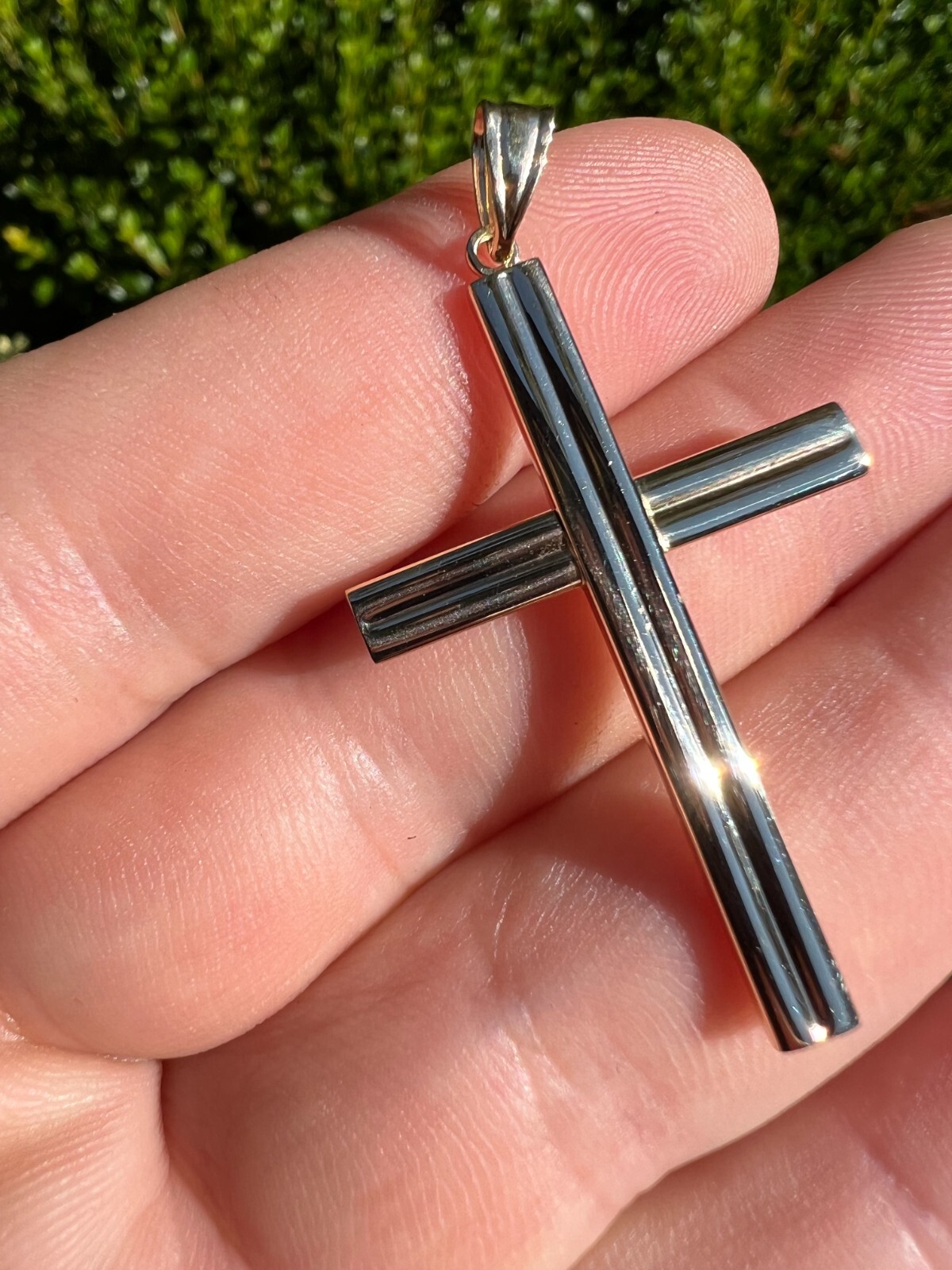 Real 14k Yellow Gold Plain Cross Crucifix Pendant Necklace Mens Ladies Large