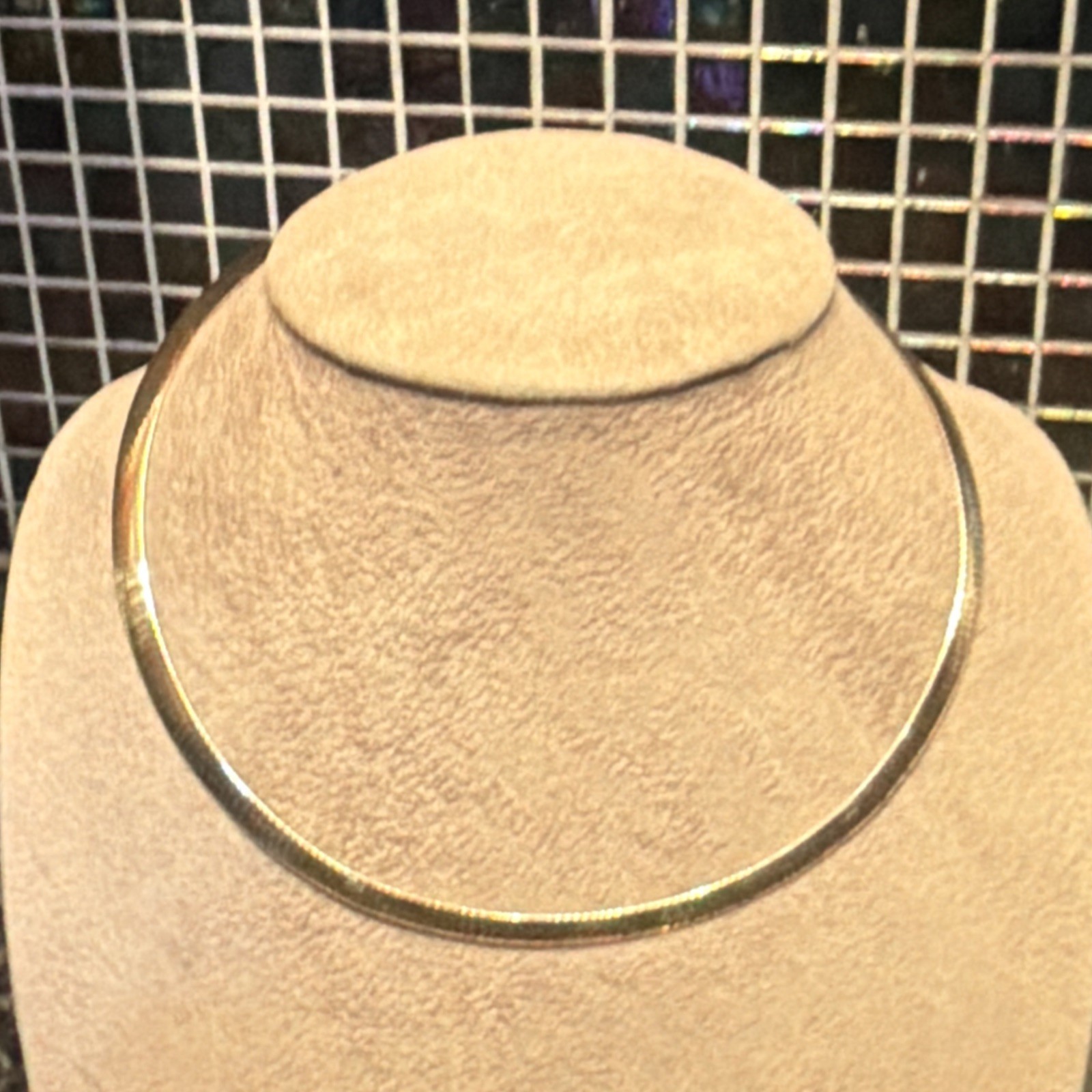 Vntg Shiny Sterling Silver Signed Au PERU 925 & 1/15 14K Choker Necklace 17″ EUC