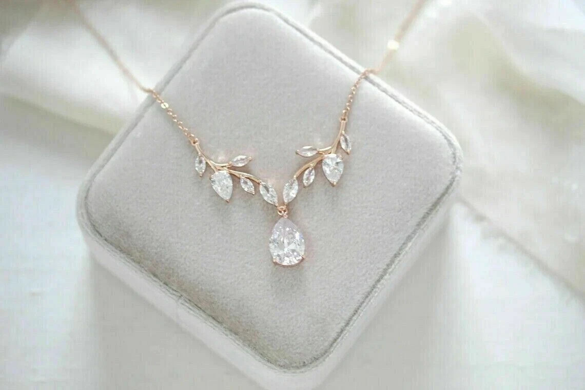 4CT Pear Cut Diamond Bridal Pendant Lab Created 14K Rose Gold Finish