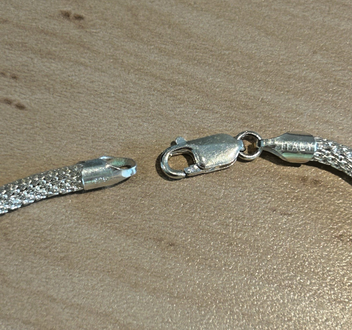Italian Sterling Silver Mesh Chain Necklace 23.5” Long Italy 925 Lobster Clasp
