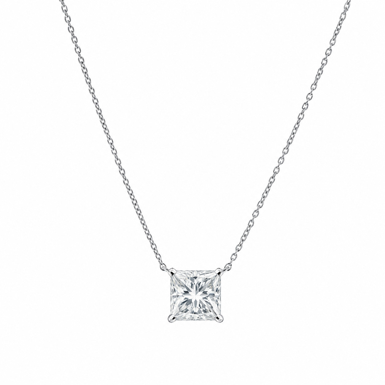 1.25 Ct Princess Lab Created Grown Floating E/VS Diamond Pendant 14K White Gold