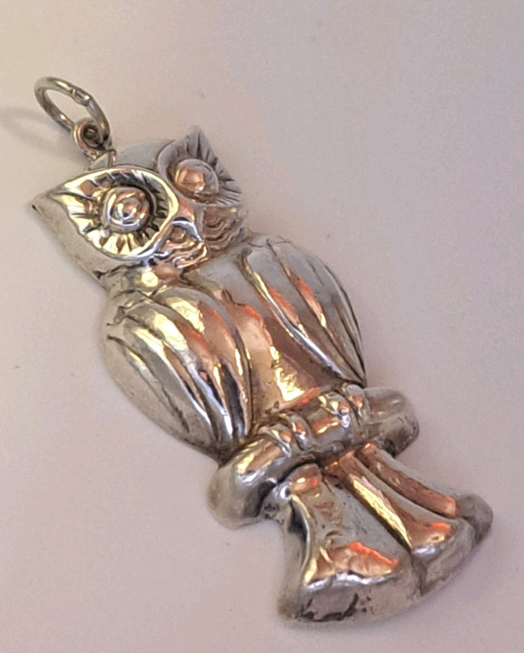 Vintage Estate 925 Sterling Silver Owl Pendant Goodluck Piece 9.27 Grams 2.25″