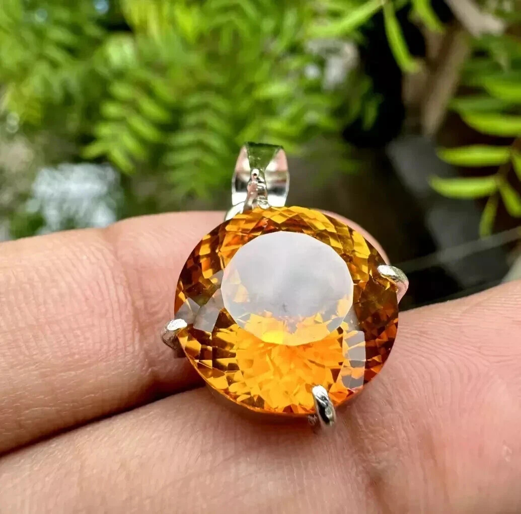 Natural 40 Ct Ceylon Orange Sapphire Round Cut AGL Certified Gemstone Pendant