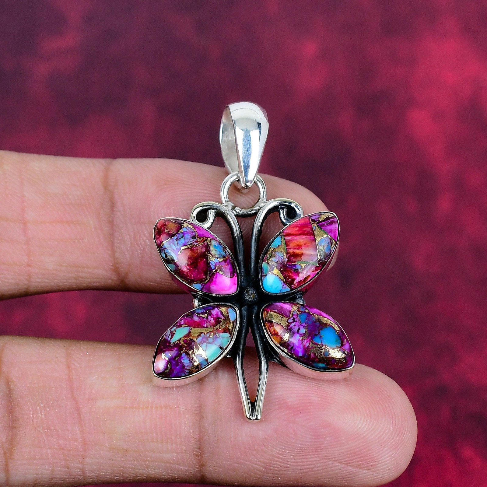 Pink Copper Turquoise Gemstone Handmade 925 Sterling Silver Jewelry Pendant