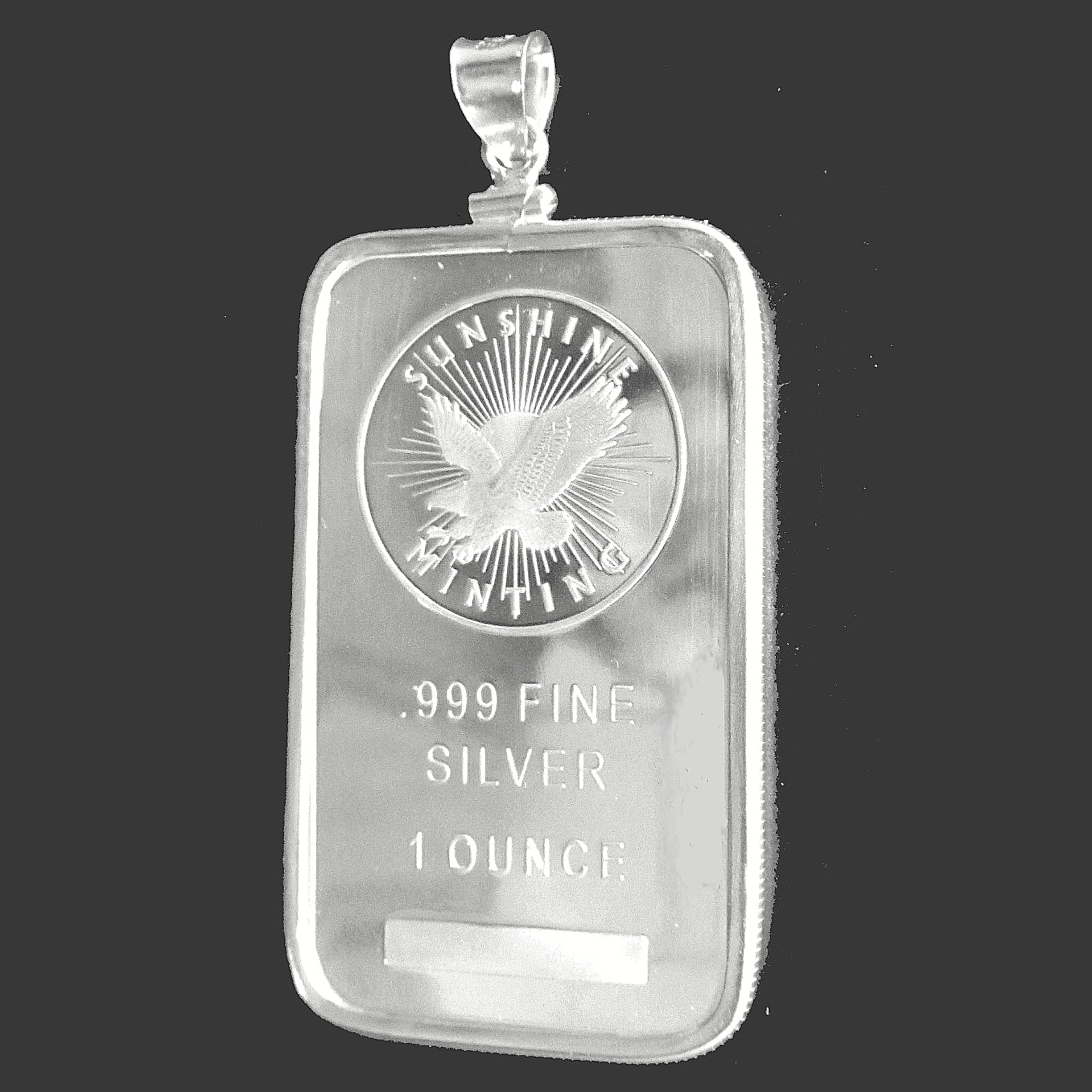 Pendant 1 oz .999 Sunshine Silver Bar Coin Edge Sterling Silver Bar Bezel BU New
