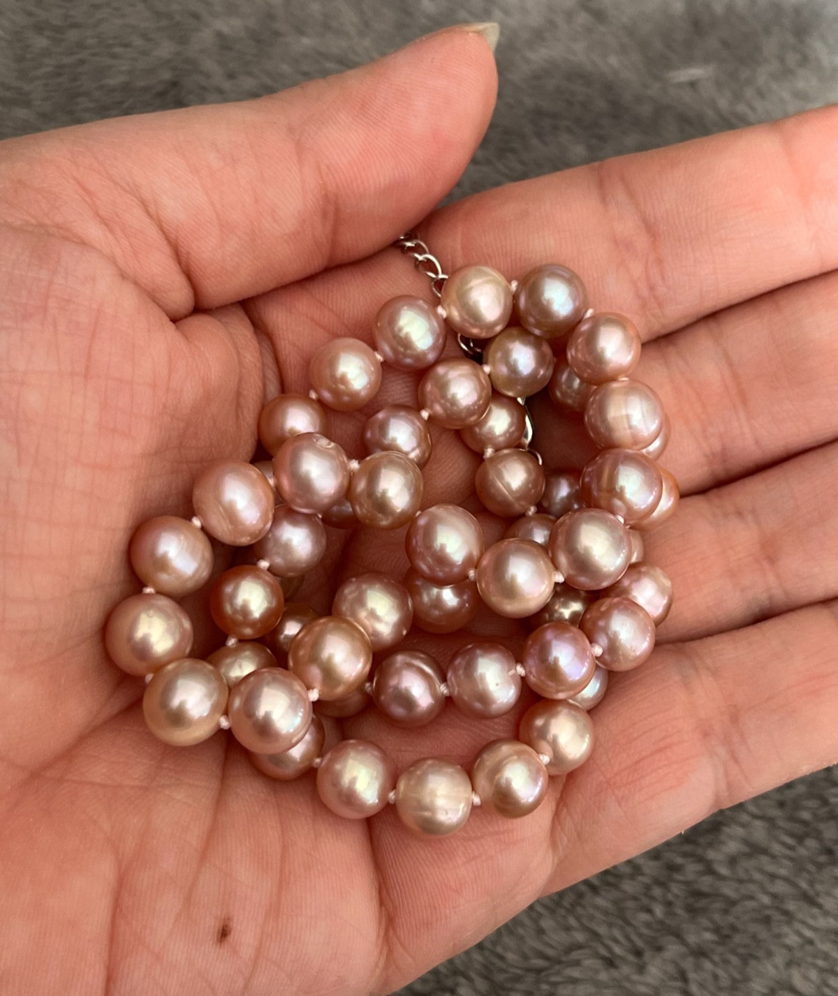 7.4mm-8.5mm Lavender Pearl Necklace Bracelet Earrings Set 45-50/19-24cm S925