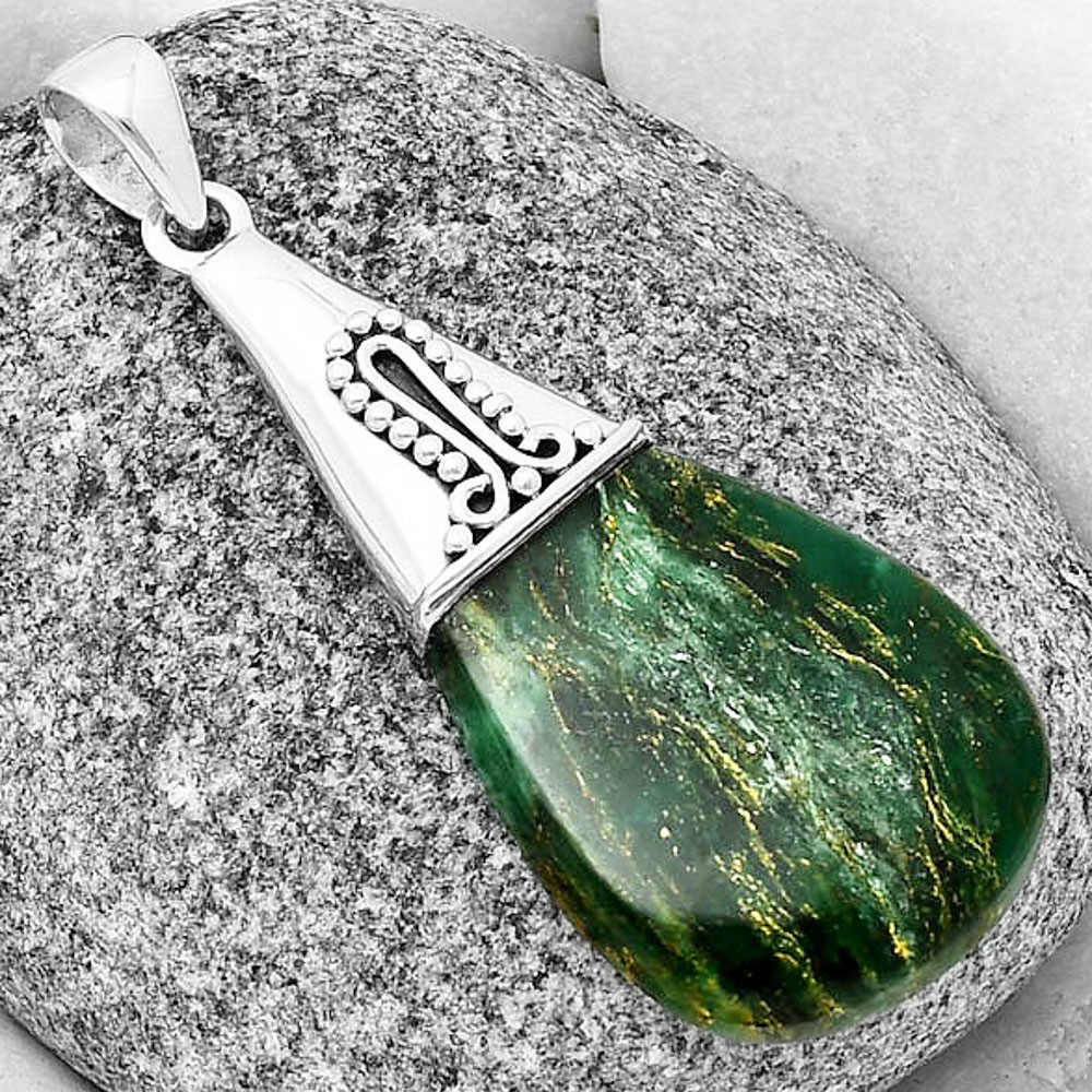 Natural Green Fuchsite 925 Sterling Silver Pendant Jewelry P-1139
