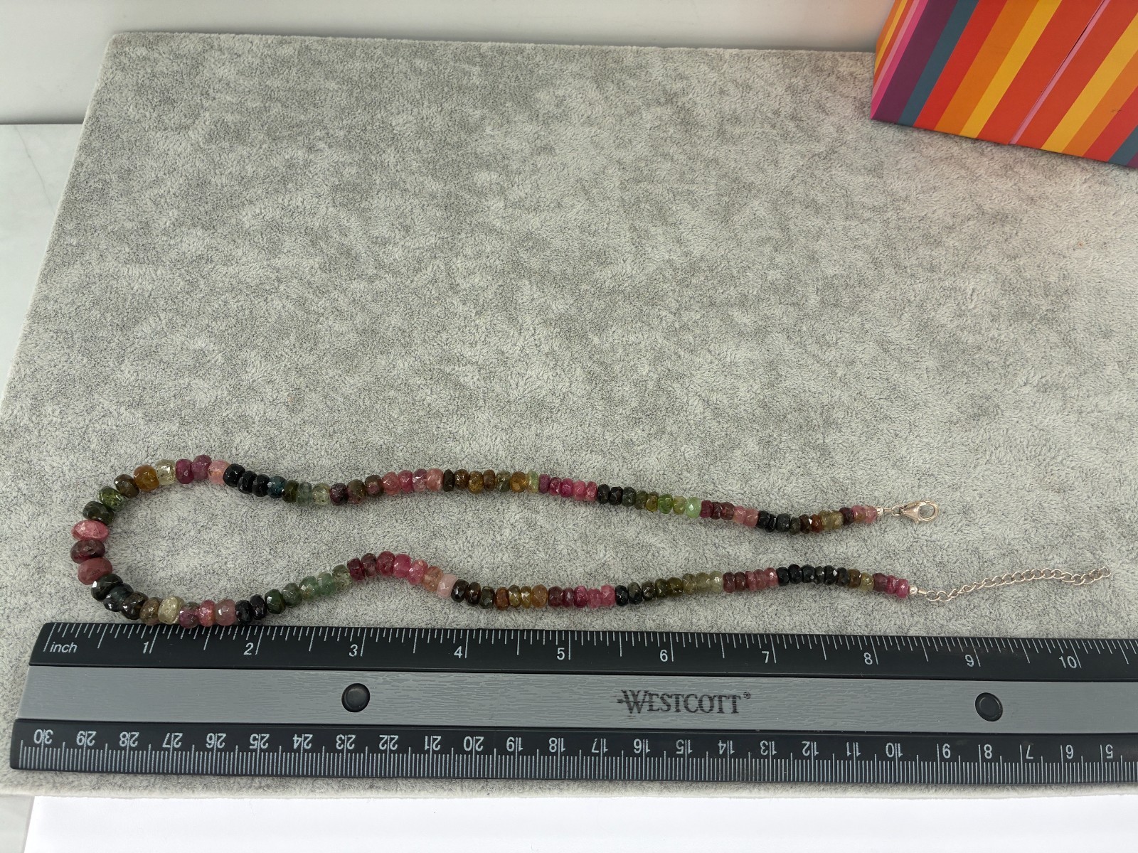 Multi Tourmaline Bead Necklace Sterling Silver 925 Signed KJC India 18in 5mm Box
