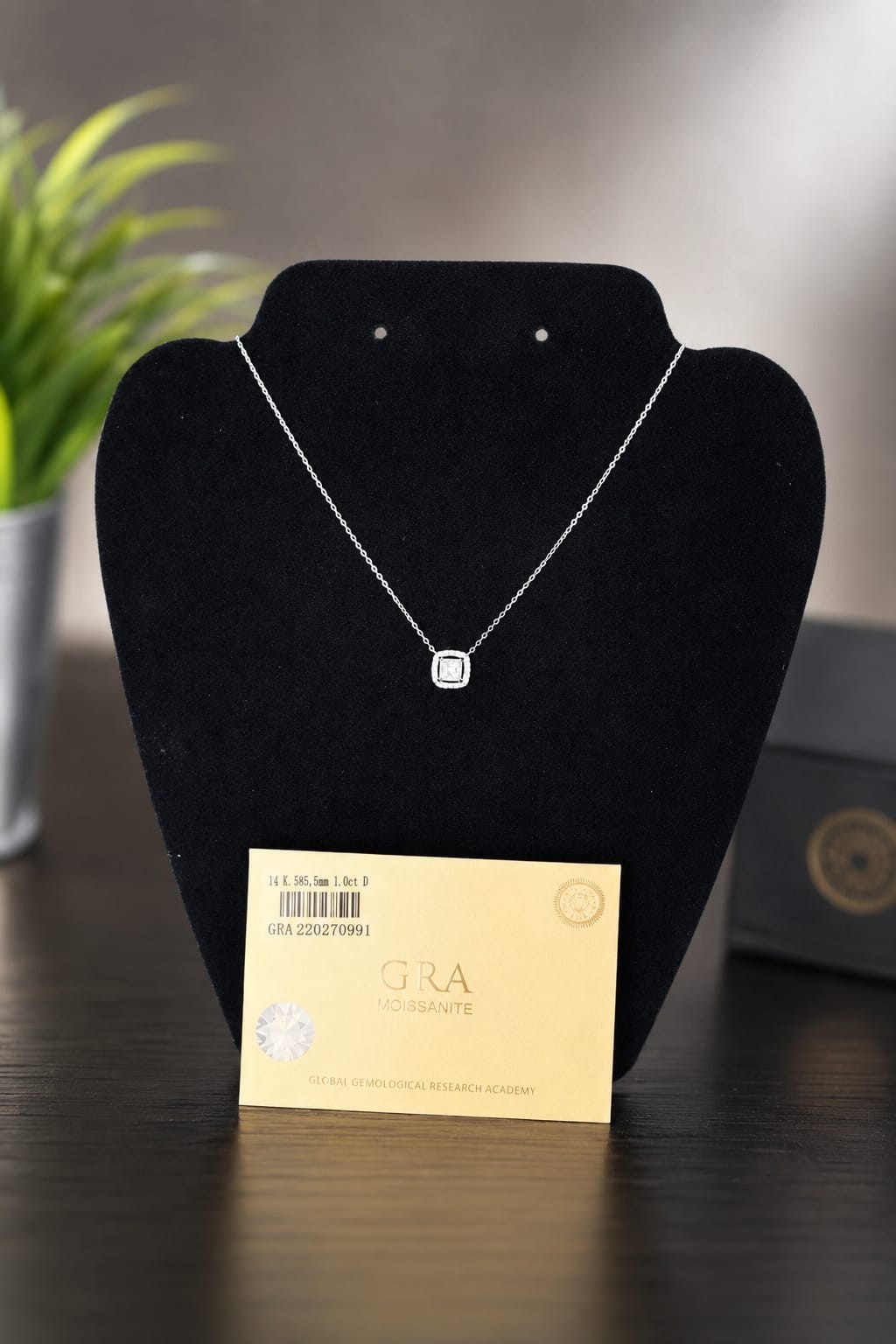 Silver Rhodium 925 Square Halo Moissanite Necklace