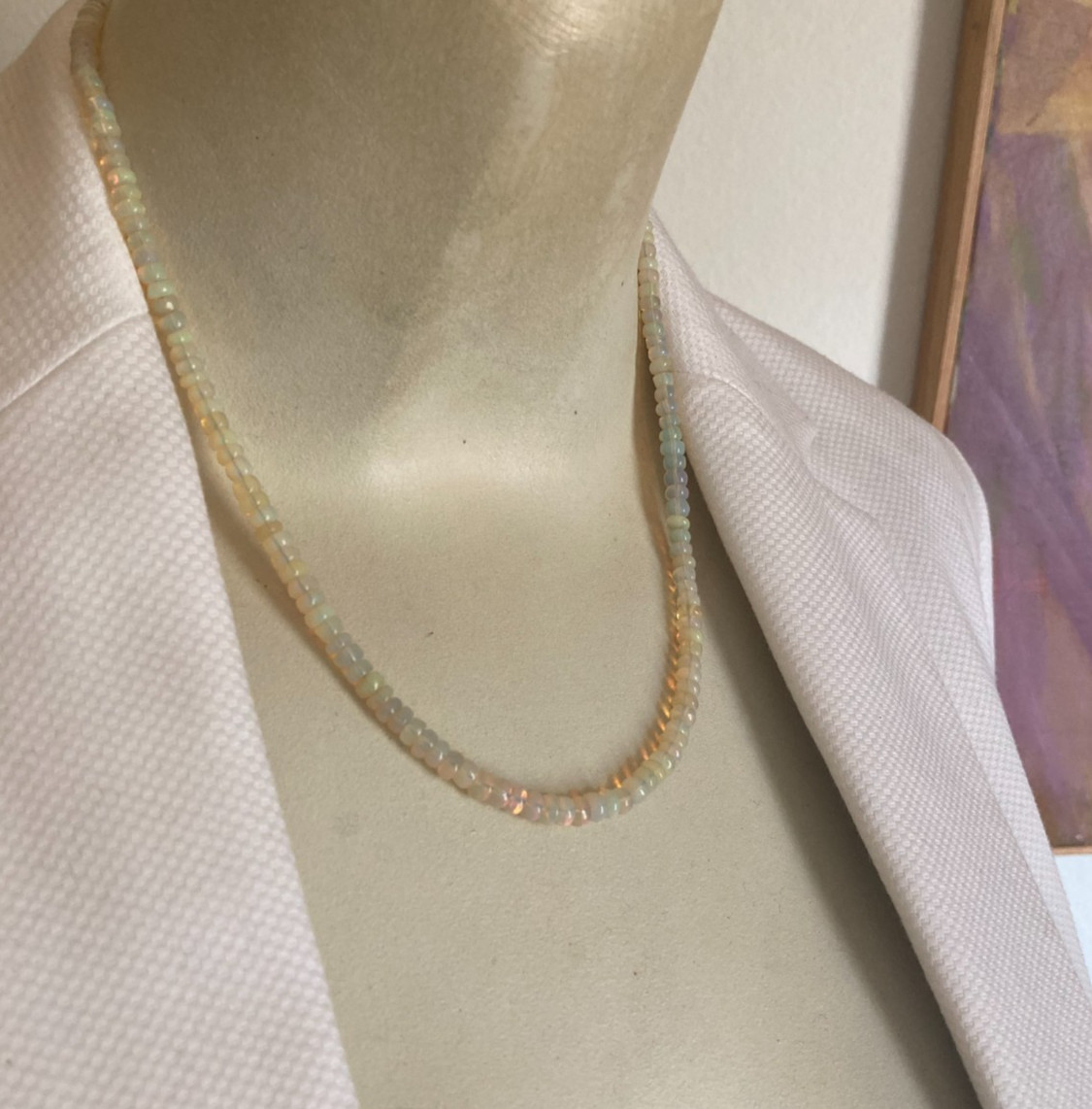 Opal Necklace 18.25”, 2x4mm-4x5mm Pale Pink Opals, Sterling Clasp