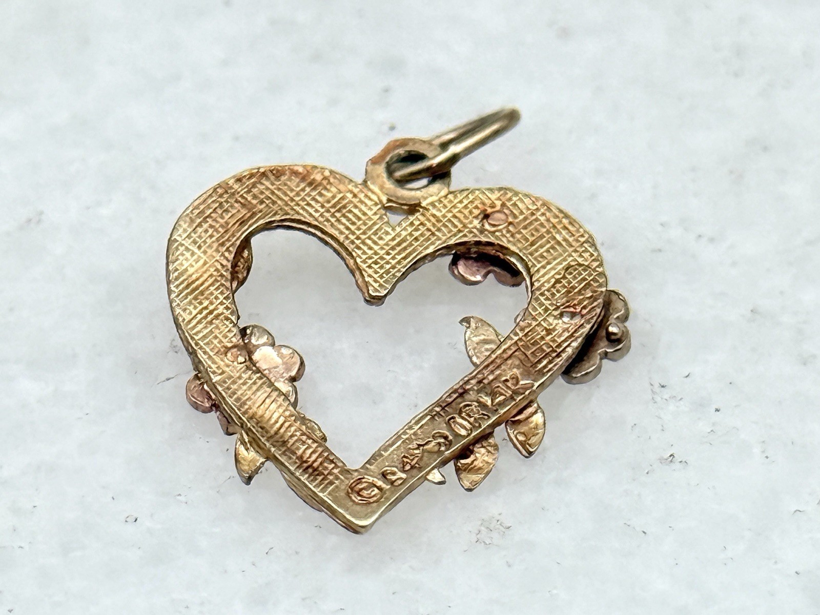 Vintage 14K Yellow Rose White Gold Heart Love Flower Pendant