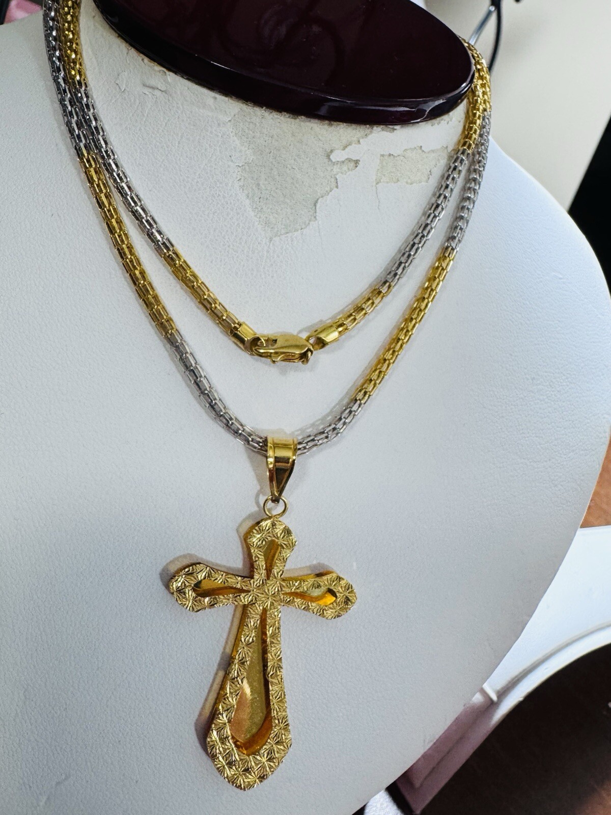 22C 22K 916 Fine Real Gold 21.5”/22” Long Cross Necklace 14.8g 3mm Mens-Womens