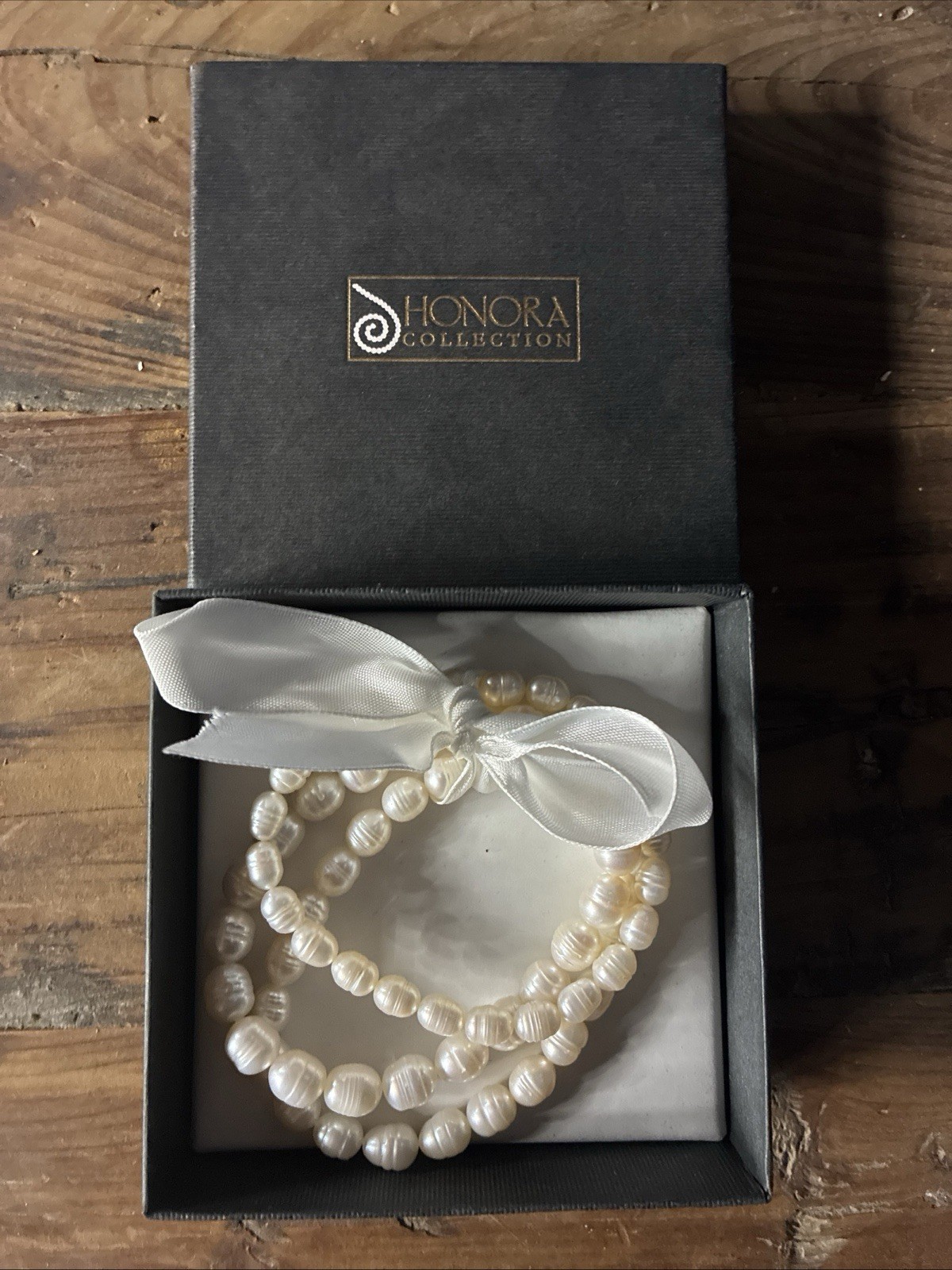 Honora Collection White Round Pearl Beaded 3 piece bracelet in Box