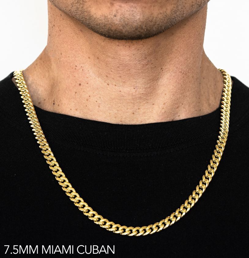 10k Yellow Gold 3mm-9.5mm Miami Cuban Chain Necklace Bracelet Size 7″-30″ Hollow