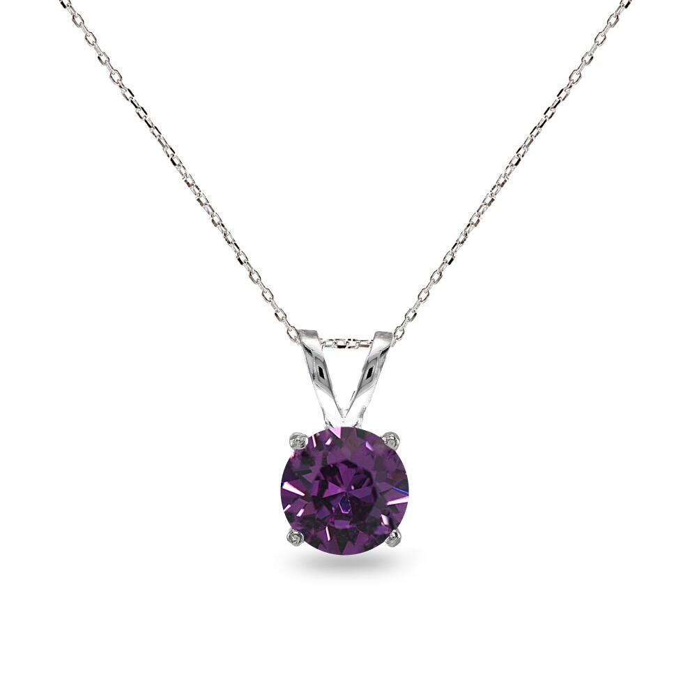 7mm Round Purple Pendant Necklace Made with European Crystals in 925 Silver
