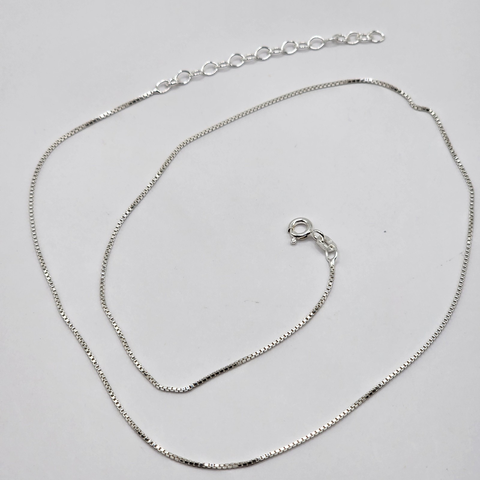 925 NEW Sterling Silver Box Chain- Box 15″ with 16″+ 2″ Extension .50mm Width