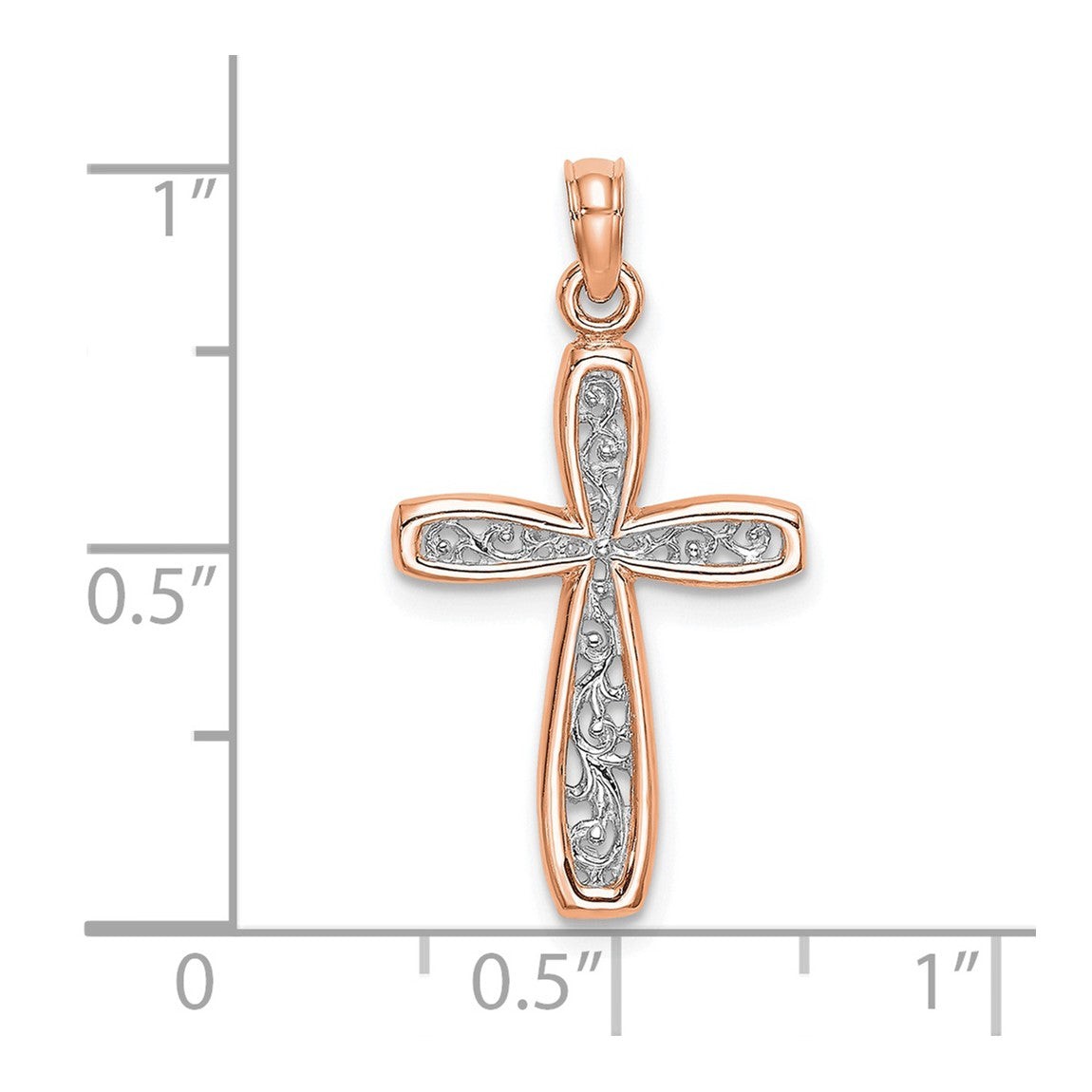14K Rose Gold w/ White Rhodium Filigree Center Border Pendant