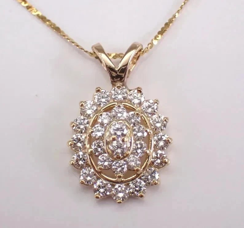 Moissanite Pendant Necklace 2.00CT Round Cut 14K Yellow Gold Plated