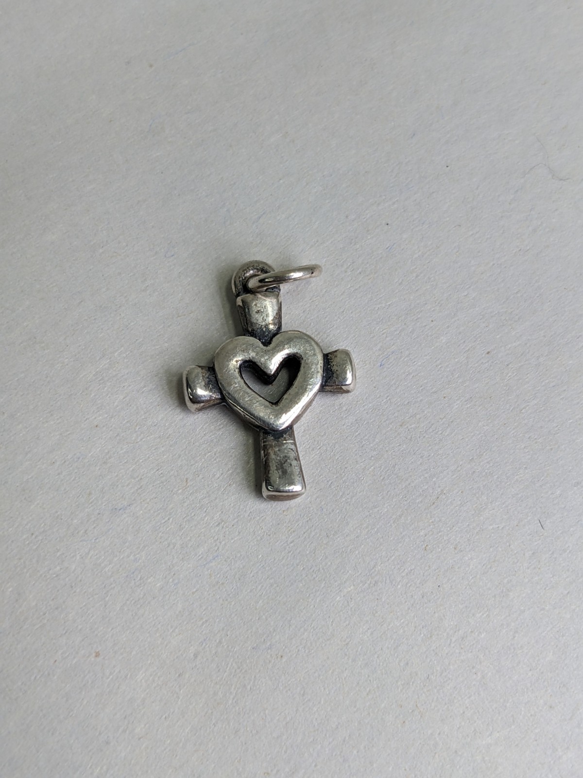 James Avery Centered in Love Heart Cross Pendant Charm Sterling Silver 925