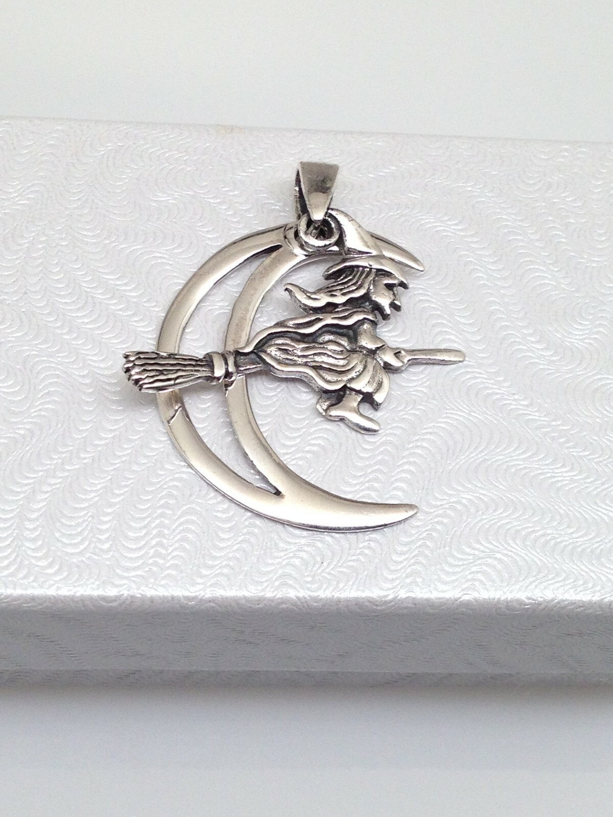 925 Sterling Silver Crescent Moon Broomstick Witch Pendant Women 26mm1.02″/31mm