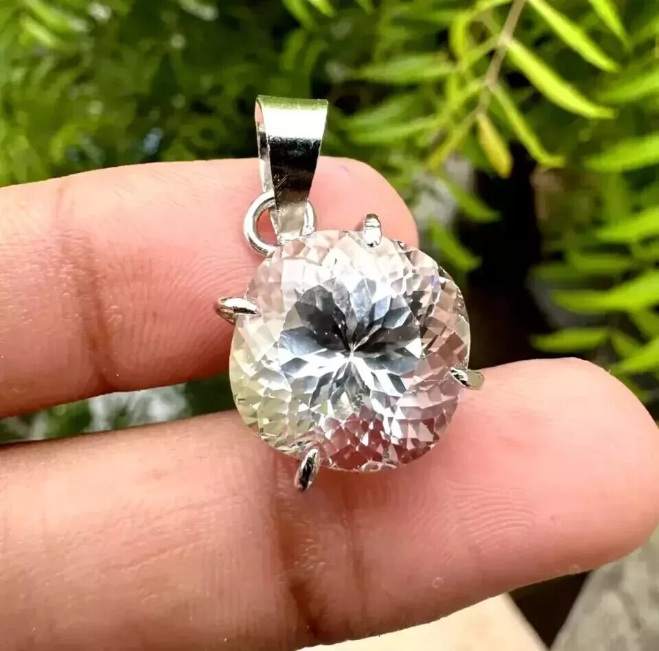 Natural Ceylon 28 Ct White Sapphire Round Cut AG Certified Gemstone Pendant