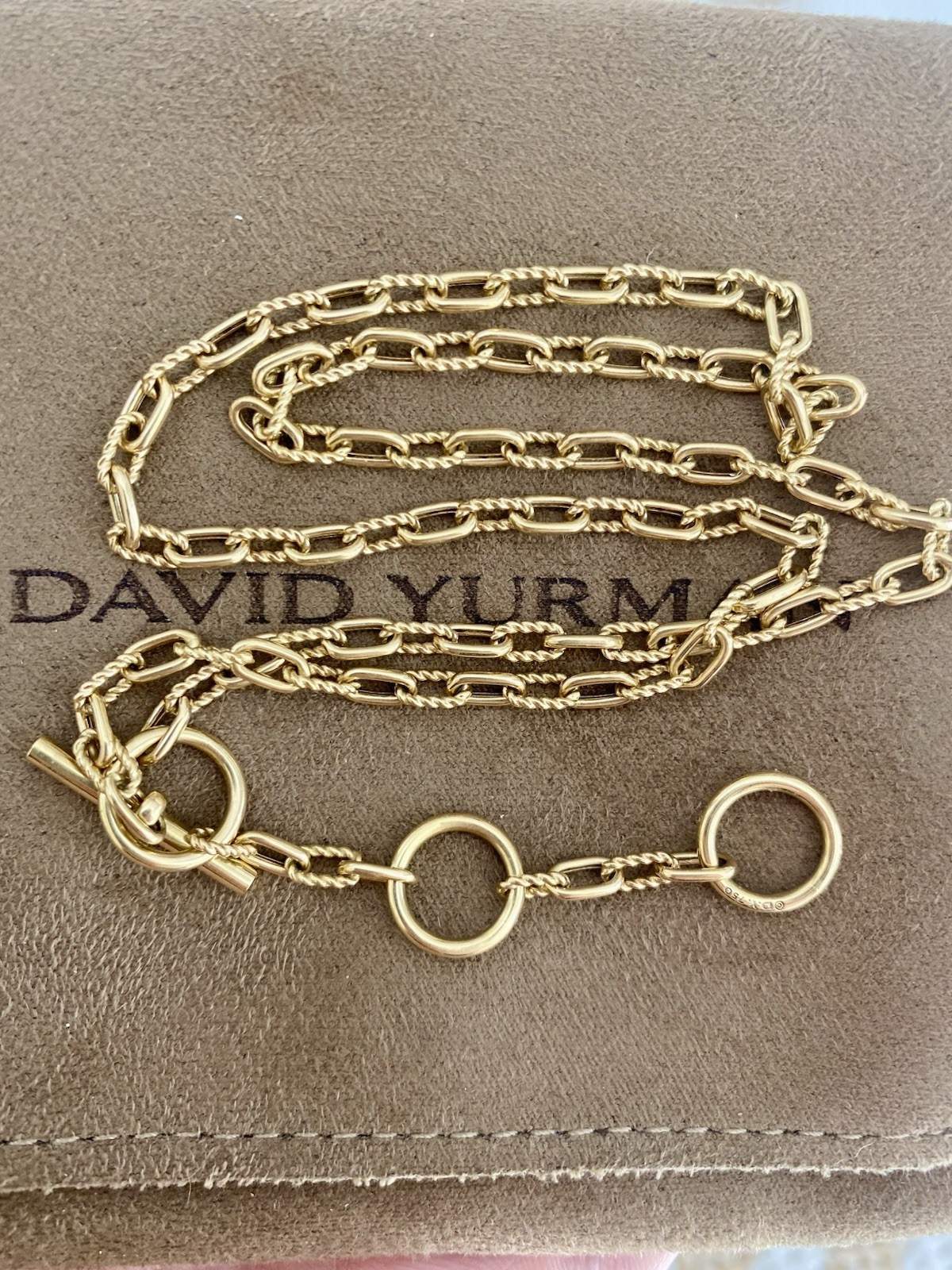 David Yurman 18K Gold Madison Necklace 3mm 17” Toggle 3 Ring Amulet Holder $4400