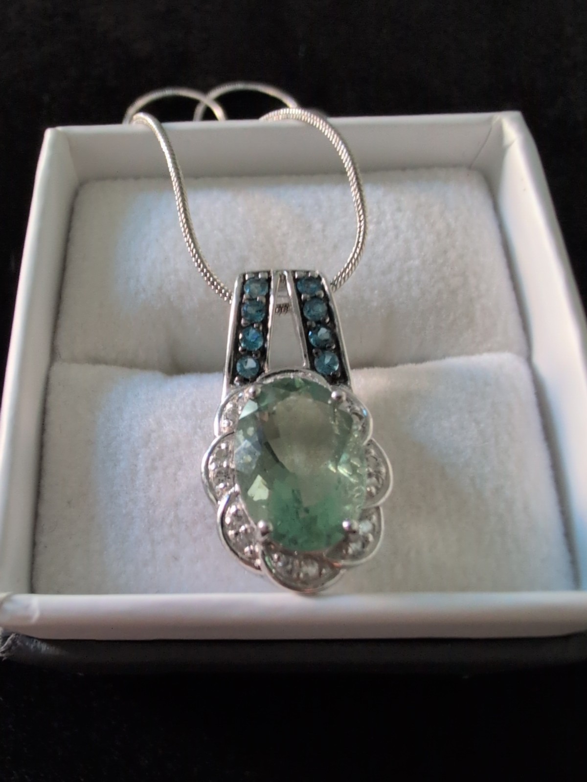 925 sterling necklace Green Flourite Pendant London Blue Topaz With Accents