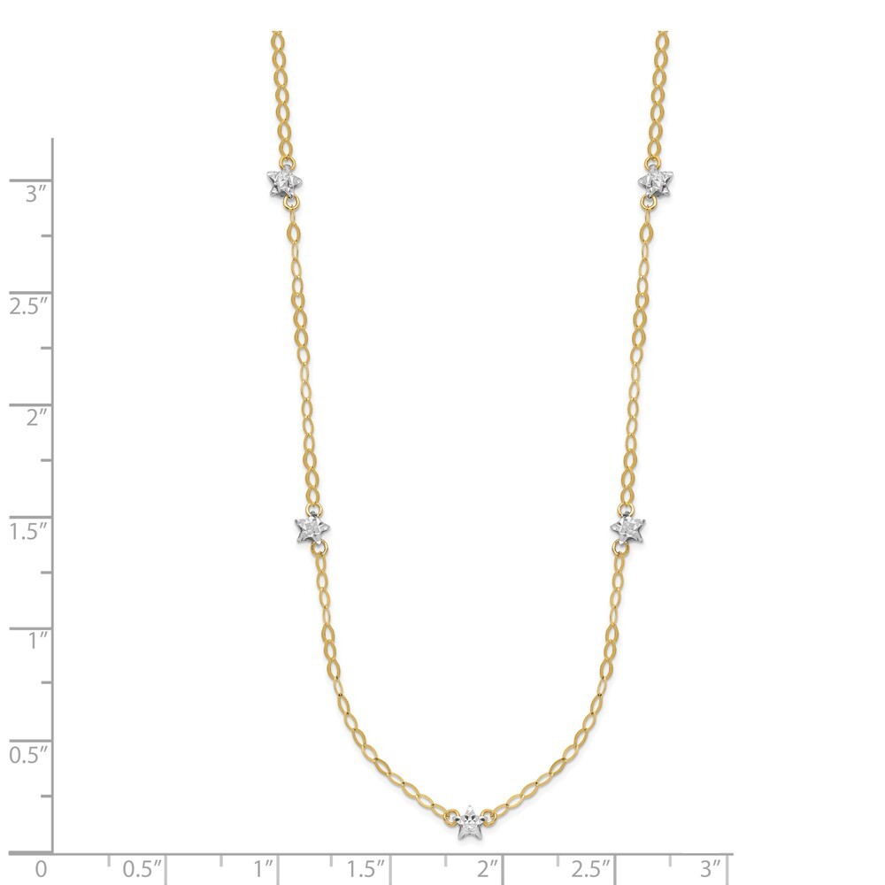 14k Two-tone Gold Oval Chain Diamond Cut Stars Necklace 16″ w/ 2in ext. 1.21g