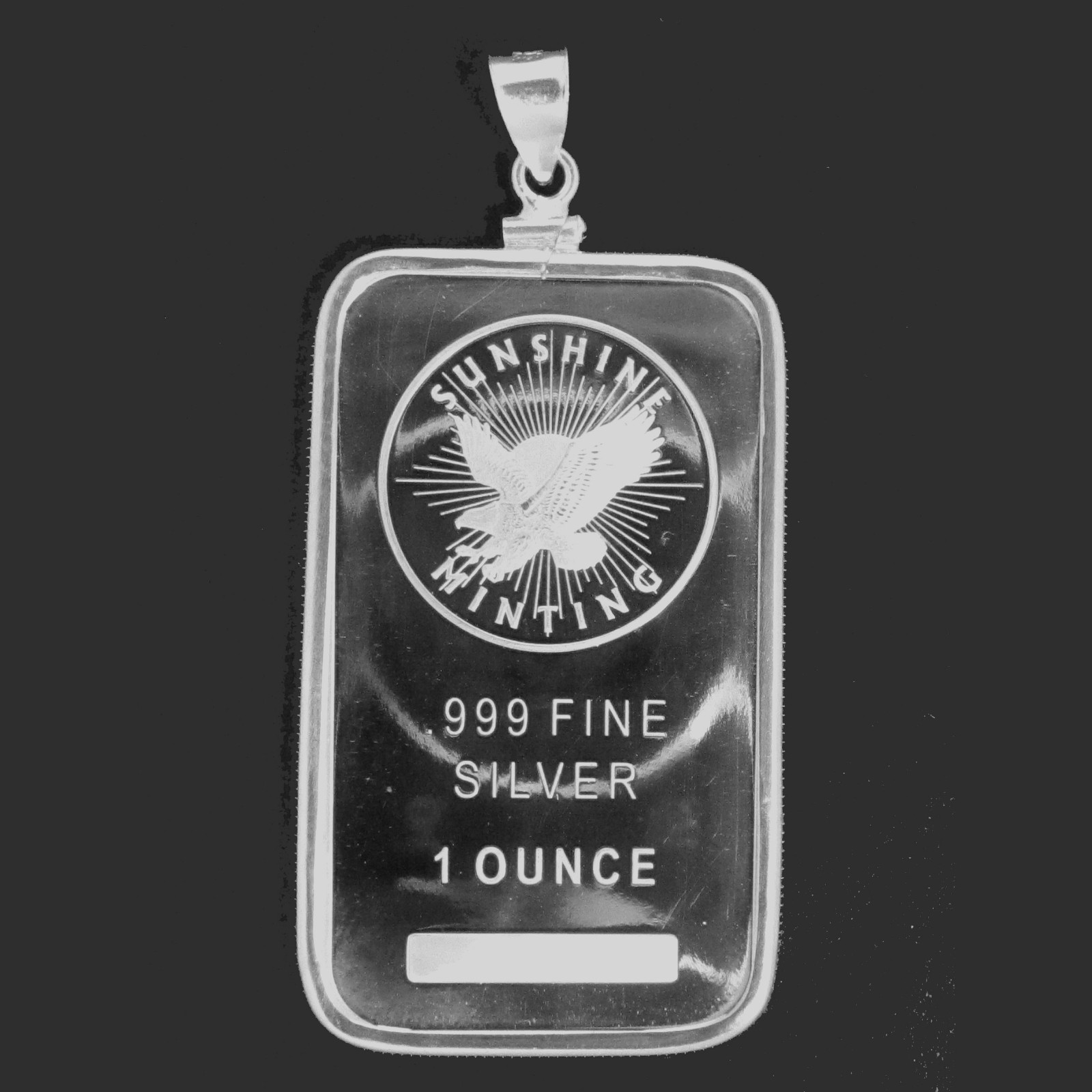 Pendant 1 oz .999 Sunshine Silver Bar Coin Edge Sterling Silver Bar Bezel BU New