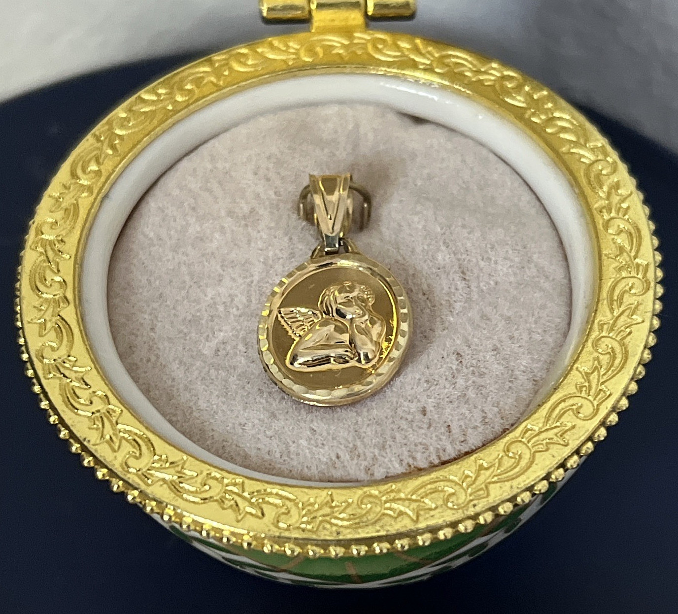 Michael Anthony 14k Gold Guardian Angel Double Sided Charm Ornament &Trinket Box