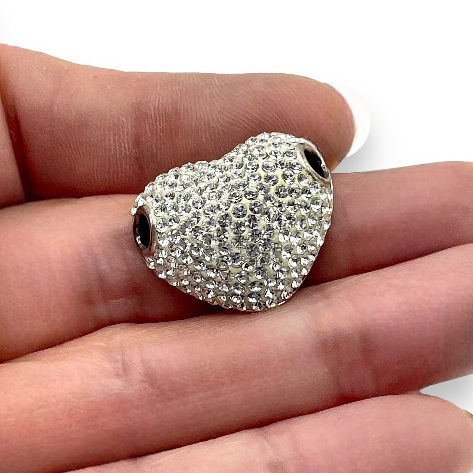 CRYSTAL PAVE HEART Slide Bead Charm 1” N925 Quiet Wealth Bling Shhhh EUC