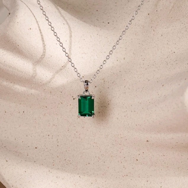 Emerald Necklace | May Birthstone | Emerald Cut Gemstone pendent