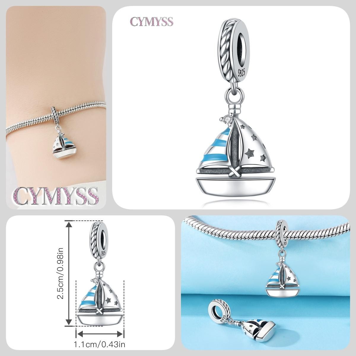 Blue Charm 925 Sterling Silver Ocean Pearls Betta Fish Pendant Birthday Party Gi