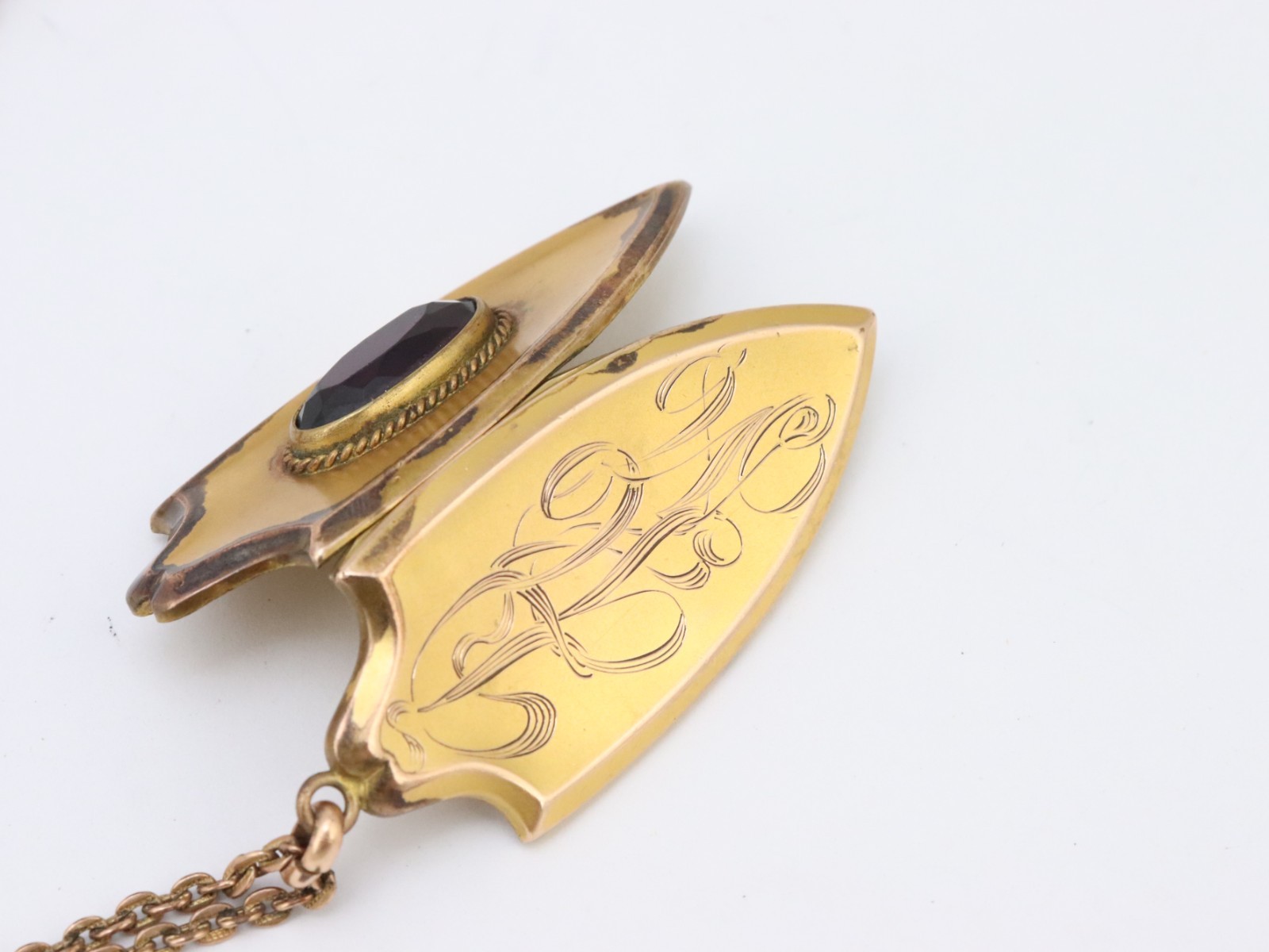 Vintage FLS Victorian Art Deco Paste Shield Locket Pendant Gold Filled 31 Grams