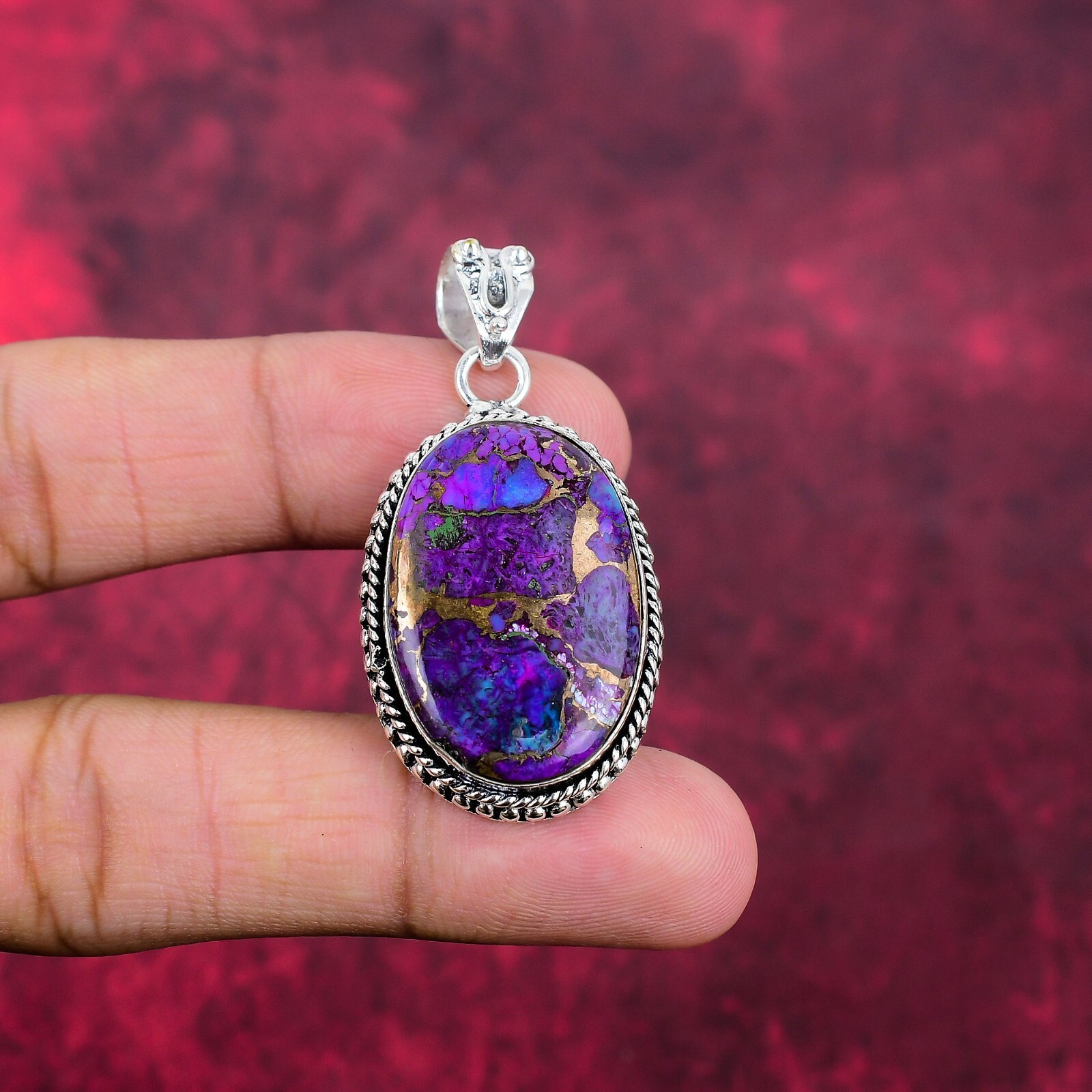 Purple Copper Turquoise Gemstone Handmade 925 Sterling Silver Pendant Jewelry