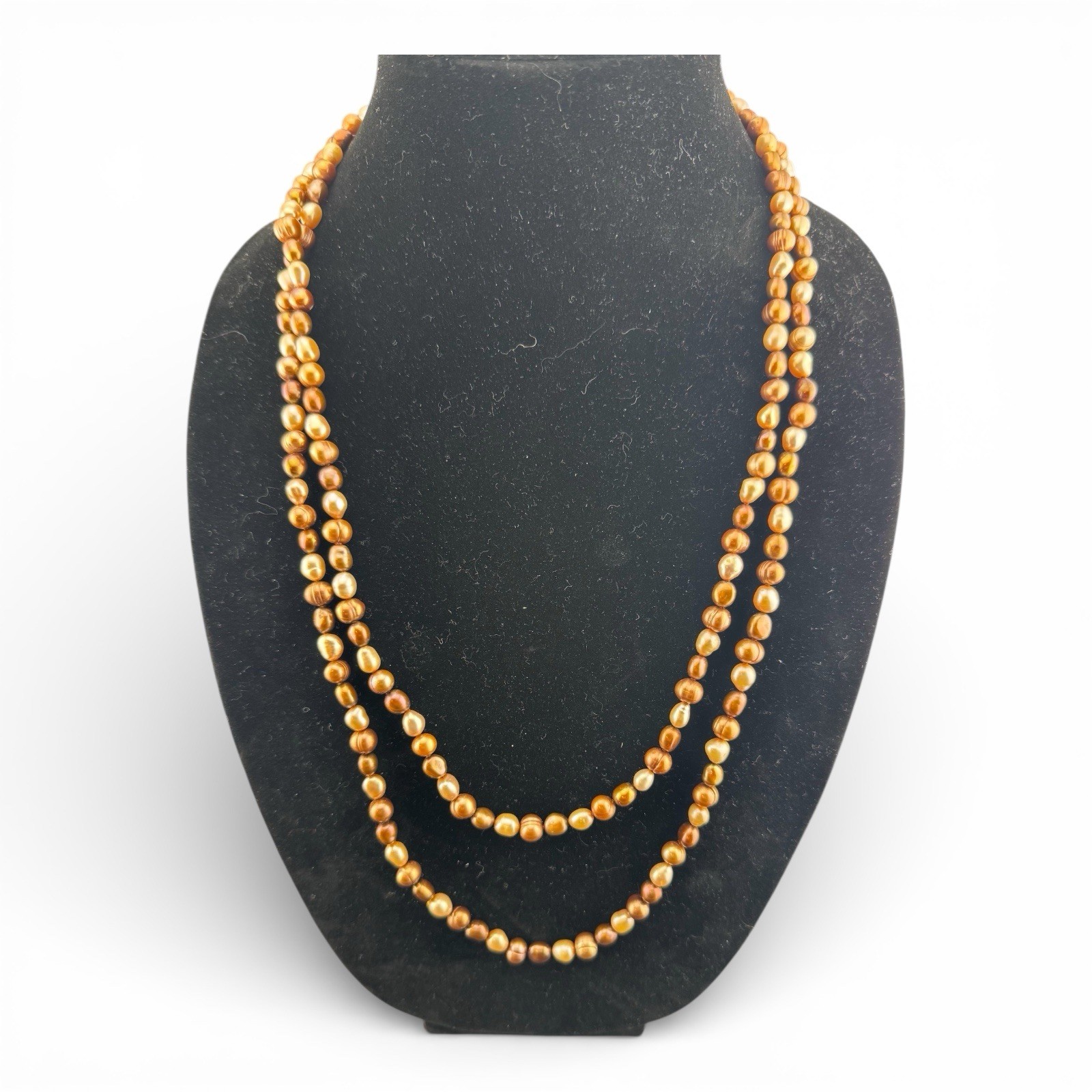 Honora Freshwater Pearl Brown Cream Color Beaded Necklace w 925 Silver Clasp-43”