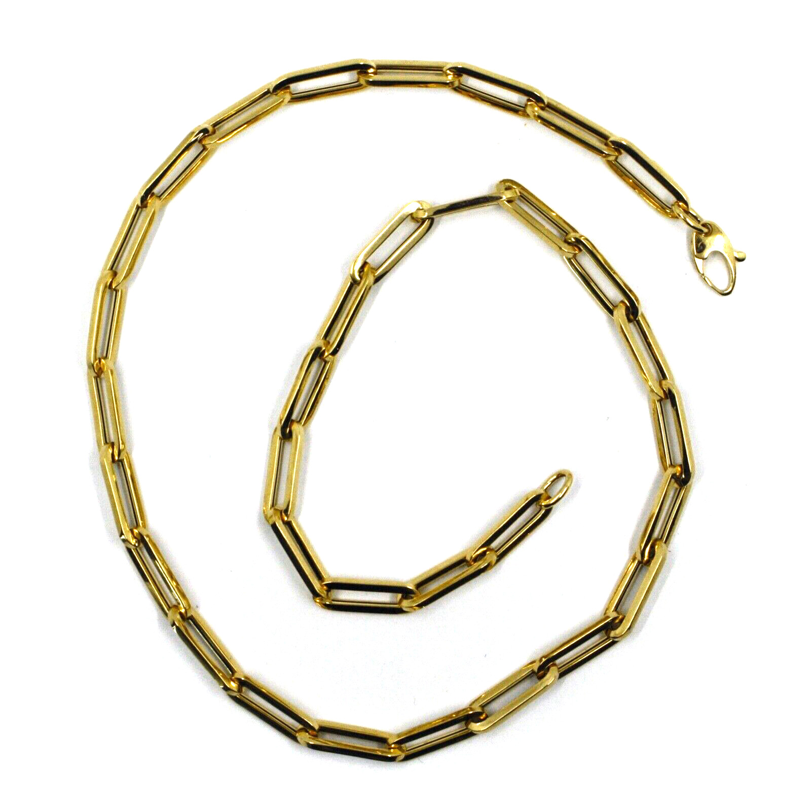 18K YELLOW GOLD CHAIN SQUARED OVAL PAPER CLIP 4x15mm LINKS, 17.7″ 45cm, ITALY