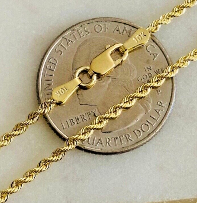 10K Real Gold 2mm Rope Chain-10k Real Hollow Gold Rope Necklace, Unisex -RP030