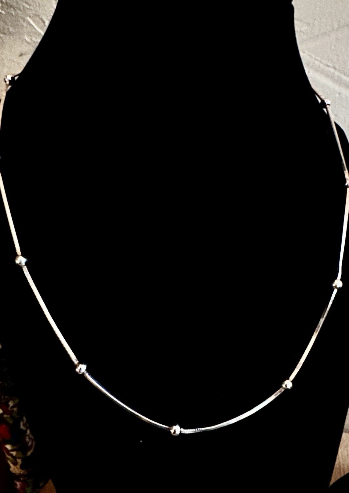 18” Station Bead Square Snake Chain Necklace 925 Sterling 7g Italy