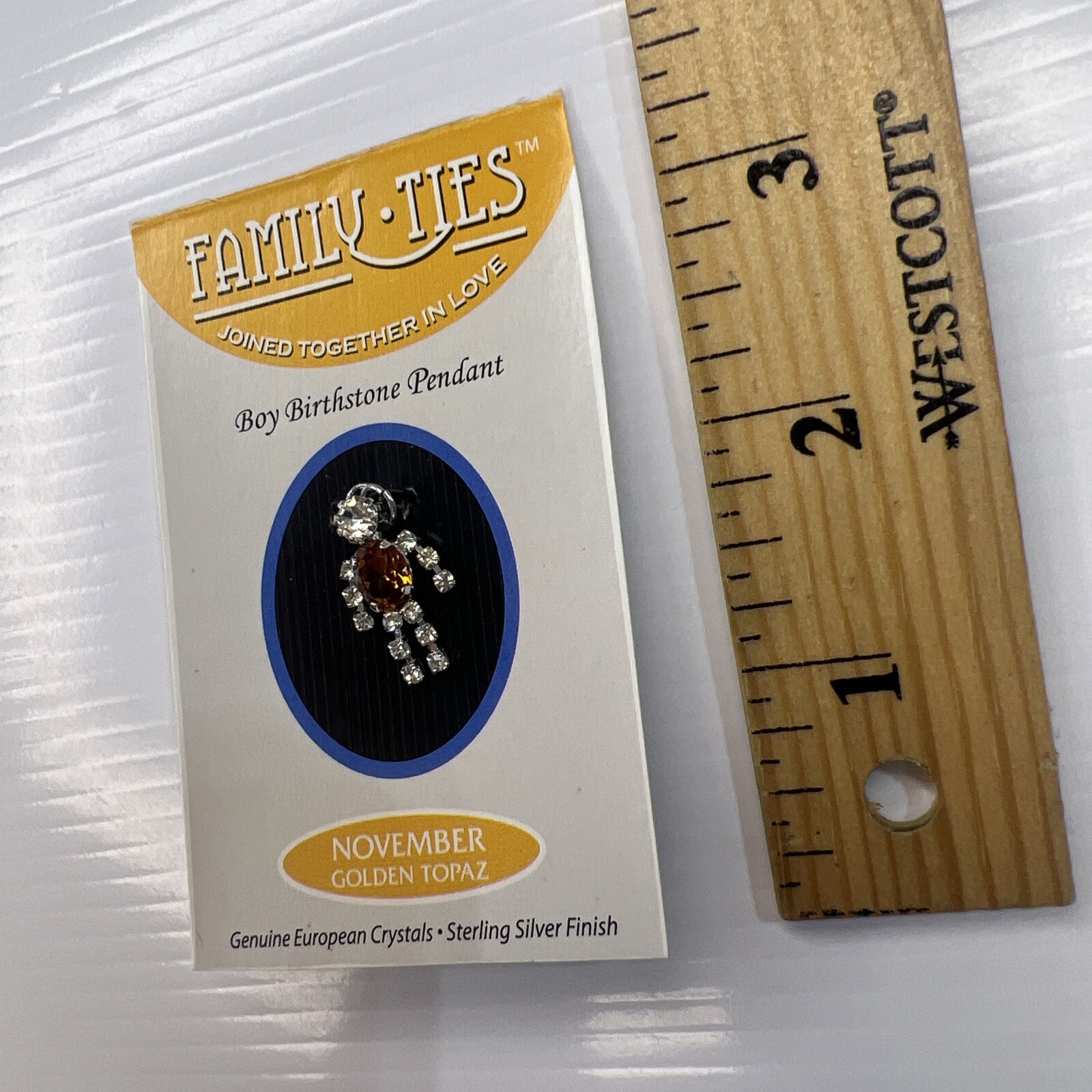 FAMILY TIES Sterling Silver Finish Charm Birth Crystal Golden Topaz November Boy