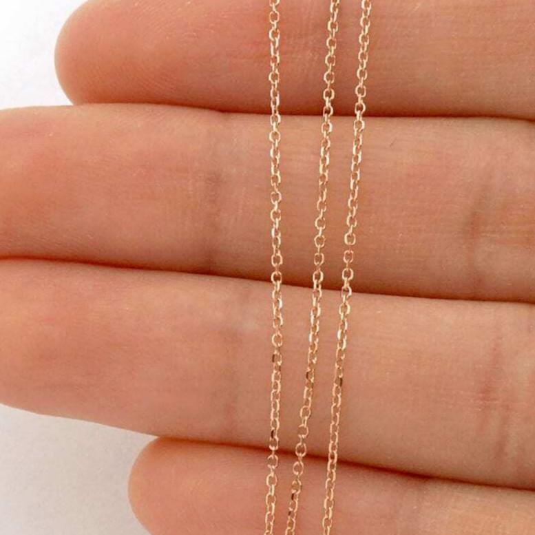 Solid 14k Real Gold Rose 1mm Cable Chain Necklace 16″ – 18″ Adjustable