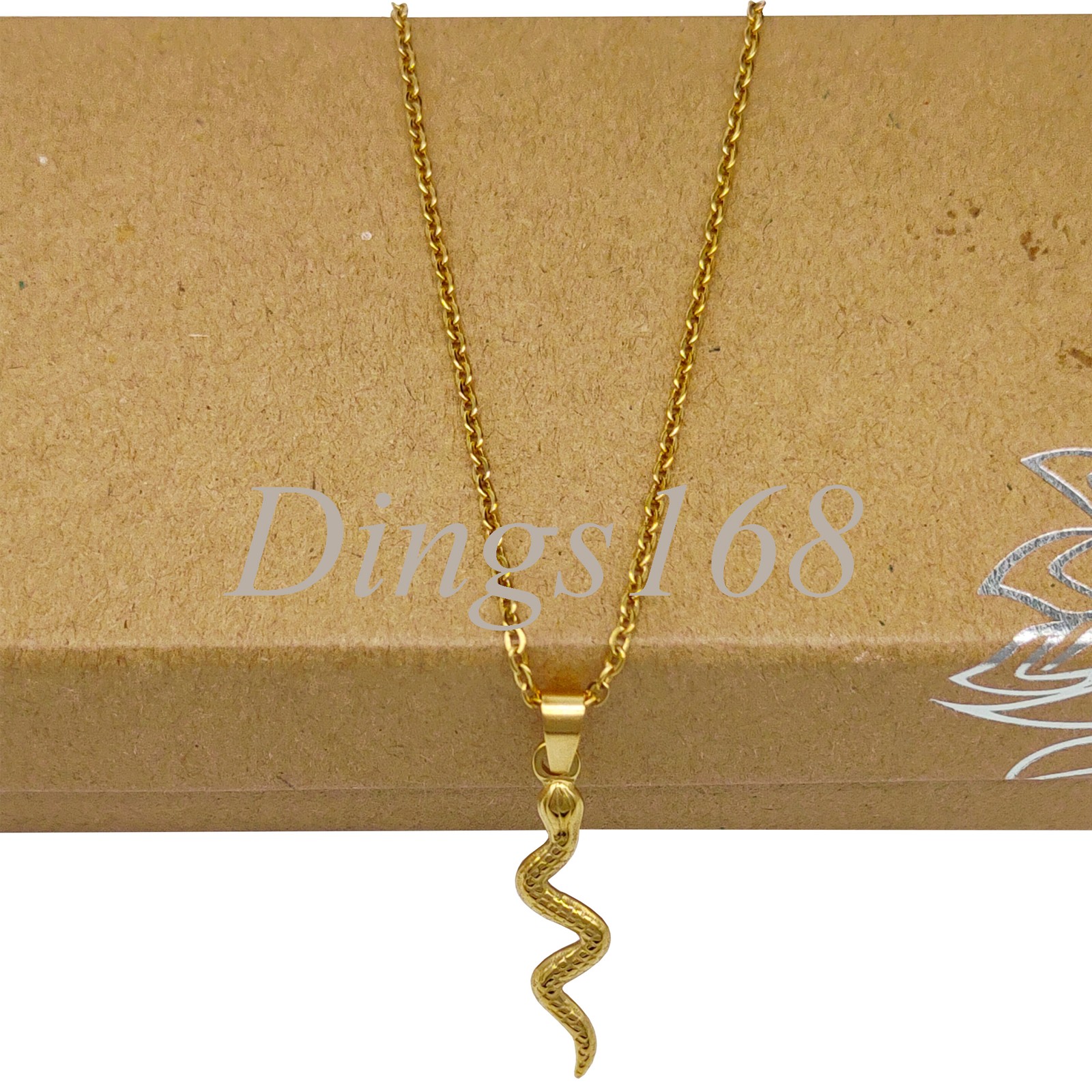 18K Yellow Gold Filled Hypoallergenic Rolo Chain Necklace w/ 35mm Snake Pendant